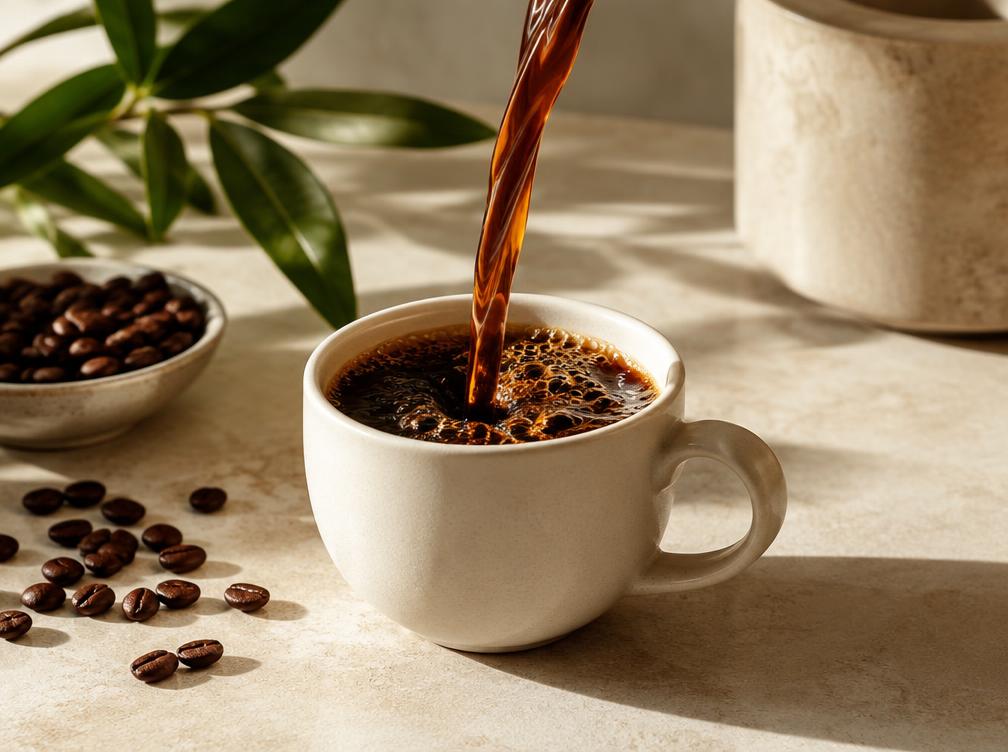 Fresh coffee poured into a ceramic mug